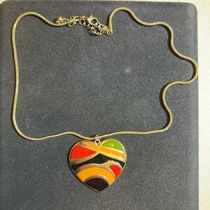 Vintage Gold Tone Heart Necklace | Colorful Enamel | Sweet Retro Style